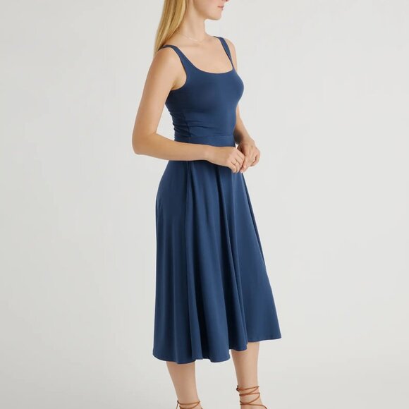 Quince Tencel Jersey Fit & Flare Midi Dress, Navy Blue, NWT (XS, S, M, L, XL) - Picture 5 of 6